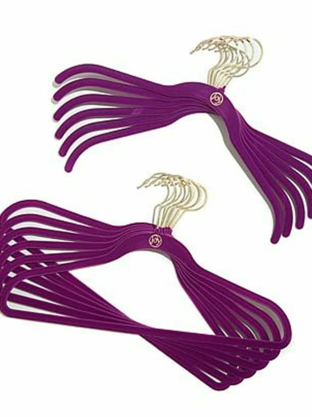 Joy Mangano Huggable Hangers 105pc Mega System NIB Purple Brass Hooks